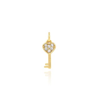 Herz Schlüssel Anhänger, 18K Gold gefüllt Herz Charm, Micropavé CZ Schlüssel Halskette, Geschenk für Sie, DIY Schmuck machen Accessoire, 5x14x1,2mm