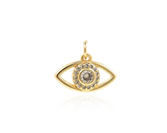 Colgante de ojo malvado, chapado en oro de 18 quilates, collar de ojo de la suerte con micropavé de circonitas cúbicas, accesorio para hacer joyas, 14 x 17 x 3 mm