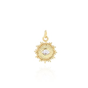 Round Evil Eye Pendant, 18K Gold Filled Magic Eye Charm,Micropavé CZ Eye Necklace, Bracelet Pendant,DIY Jewelry Making Accessory,12x16.5x2mm