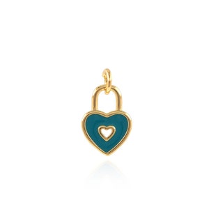 Enamel Heart Lock Pendant, 18K Gold Filled Enamel Heart Pendant, Enamel Lock Pendant, DIY Jewelry Making Accessories, 15x9x1.5mm