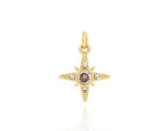 North Star Pendant, 18K Gold Filled Star Charm, Micropavé CZ Starburst Necklace, DIY Jewelry Making Accessory, Gift for Her, 14.5x19.5x3.3mm