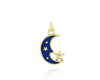 Enamel Star Moon Pendant, 18K Gold Filled Starburst Charm, Enamel Moon Necklace, Gift for Her, DIY Jewelry Making Accessory, 10x17x2mm