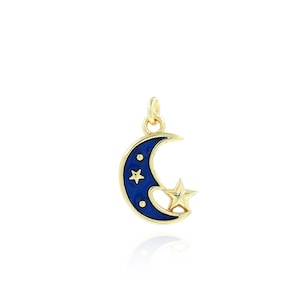 Enamel Star Moon Pendant, 18K Gold Filled Starburst Charm, Enamel Moon Necklace, Gift for Her, DIY Jewelry Making Accessory, 10x17x2mm