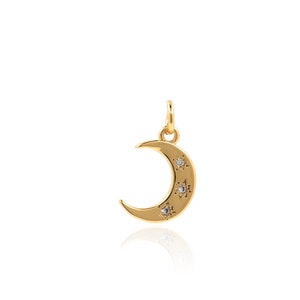 Moon Pendant, Micropavé CZ Crescent Charm, Crescent Charm, 18K Gold Filled Celestial Charm, DIY Jewelry Making Supplies, 16x9.5x1.5mm