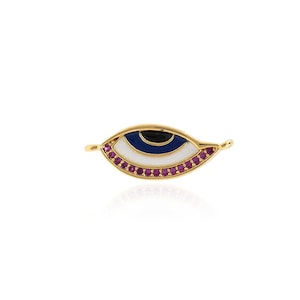 Enamel Evil Eye Connector, Eye Connector, 18K Gold Filled Enamel Connector, Demon Eye Connector, DIY Jewelry Making Accessories, 8x22x2.5mm