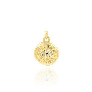 Round Evil Eye Pendant, 18K Gold Filled Magic Eye Charm,Micropavé CZ Eye Necklace, Bracelet Pendant,DIY Jewelry Making Accessory,12x16x2.7mm