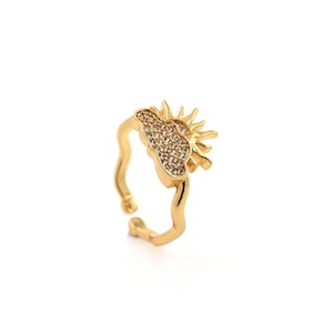 Adjustable Ring, Gold Split Ring, Micro Pavé CZ Sun Ring, 18K Gold Filled Sun Ring, Fashion Ring, Gift For Her,
