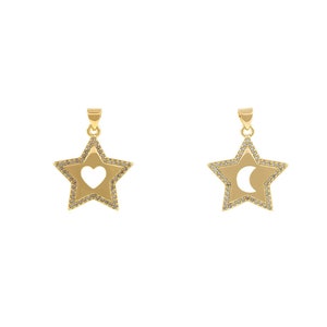 Star Pendant, 18K Gold Filled Heart Charm, Micropavé CZ Star Moon Necklace, Moon Charm, DIY Jewelry Making Accessories, 22.5x28.5x3mm