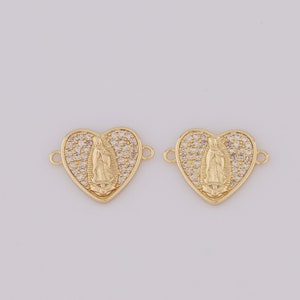 Gold CZ Heart Connector,18K Gold Filled Virgin Mary Connector,Religion Connector DIY Bracelet Necklace Jewelry Making Findings Supply