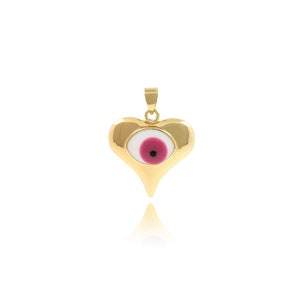 Heart Pendant, 18K Gold Filled Enamel Heart Eye Charm, Evil Eye Necklace, Enamel Pendant, DIY Jewelry Making Accessories, 25x32x6.2mm