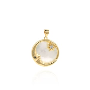 Fritillary Sun and Moon Pendant, 18K Gold Filled Moon Necklace, Sun Charm, Fritillary Pendant, DIY Jewelry Making Accessories, 29x21.5x3.5mm