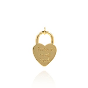 Colgante de candado de corazón de palabra, dije de candado de corazón relleno de oro de 18 quilates, collar de candado de corazón de letra, regalo para ella, accesorios para hacer joyas DIY, 30x18x2,5mm