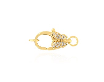 Butterfly Clasp, 18K Gold Filled Lobster Clasp, Necklace Clasp, Micropavé CZ Keychain, Carabiner, Bracelet Clasp,DIY Jewelry Making Supplies