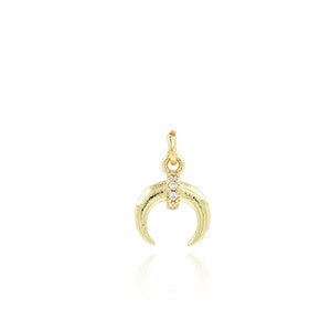 Ox Horn Pendant, 18K Gold Filled Moon Charm, Micropavé CZ Crescent Necklace, Gift for Her, DIY Jewelry Making Accessory, 8.5x12.5x2.5mm