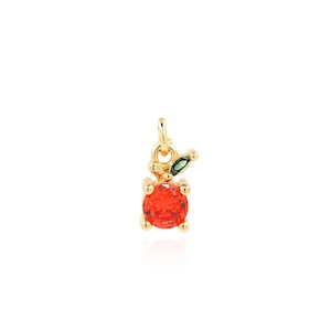 Fashion Apple Pendant, 18K Gold Filled Fruit Charm, Micropavé CZ Apple Necklace, DIY Jewelry Making Accessory, 12x5.5x4mm
