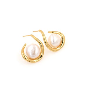 Micropavé CZ Pearl Stud Earrings, Dainty Earrings, 18K Gold Filled Round Stud Earrings, Gift for Her,DIY Jewelry Making ,24x19.2x11mm