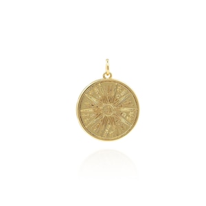 Round Sun and Moon Pendant, 18K Gold Filled Moon Necklace, Sun Charm, Gold Coin Charm, DIY Jewelry Making Accessories, 25x19.5x3mm