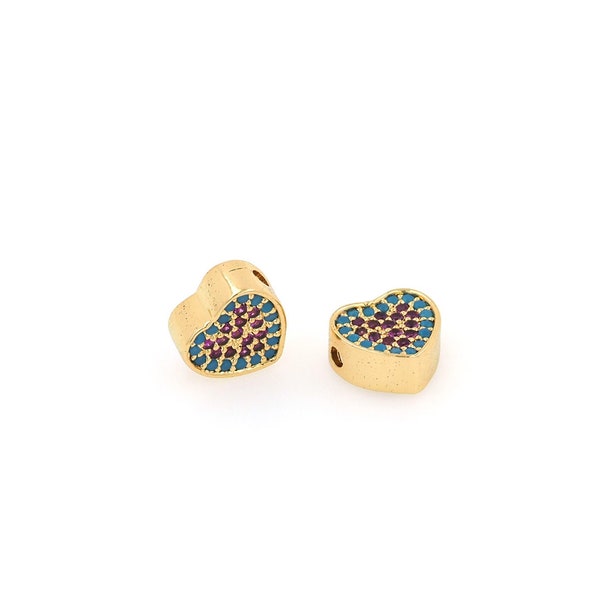 Heart Shaped Spacer Beads, 18K Gold Filled Love Spacer Beads, Micropavé CZ Bracelet Beads, DIY Jewelry Making Accessories, 9.5x8.5x4.2mm