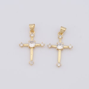 18K Gold Filled Cross Pendant,Gold CZ Religion Charms,Christian Charms DIY Bracelet Necklace Jewelry Making Findings Supply