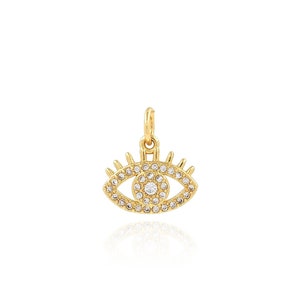 Evil Eye Pendant, 18K Gold Filled Magic Eye Charm, Micropavé CZ Eye Necklace, Bracelet Pendant, DIY Jewelry Making Accessories,12.5x13.5x2mm
