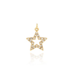 Pentagram Pendant, 18K Gold Filled Star Charm, Micropavé CZ Starburst Necklace, DIY Jewelry Making Accessory, Gift for Her, 15x18.5x2.6mm