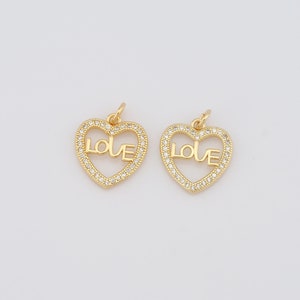18K Gold Filled Heart Pendant,Gold CZ LOVE Charms,Heart Charms DIY Bracelet Necklace Jewelry Making Findings Supply