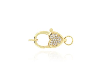 Love Heart Clasp, 18K Gold Filled Lobster Clasp, Necklace Clasp,Micropavé CZ Keychain,Carabiner,Bracelet Clasp,DIY Jewelry Making Supplies