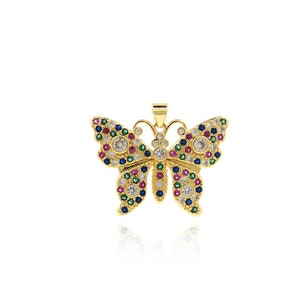 Butterfly Pendant, 18K Gold Filled Monarch Butterfly Charm, Micropavé CZ Insect Necklace, DIY Jewelry Making Accessory, 25x30x3mm