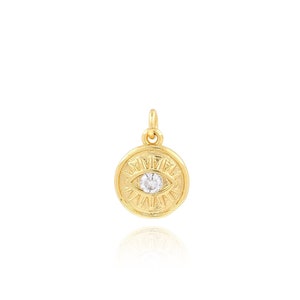 Round Evil Eye Pendant, 18K Gold Filled Magic Eye Charm, Micropavé CZ Eye Necklace, Bracelet Pendant, DIY Jewelry Making Accessory,10x14x2mm