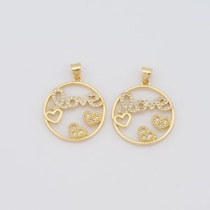 18K Gold Filled Heart Pendant,Gold CZ LOVE Charms,Heart Charms DIY Bracelet Necklace Jewelry Making Findings Supply