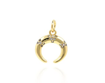 Horn Anhänger, 18K Gold Filled Horn Anhänger, Micropavé CZ Halbmond Halskette, DIY Schmuckherstellung Zubehör, 17x12.5 x 2 mm