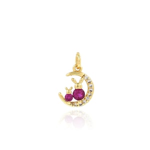 Moon Rabbit Pendant, 18K Gold Filled Moon Charm, Micropavé CZ Rabbit Necklace, Gift for Her, DIY Jewelry Making Accessory, 7.7x13x2.7mm