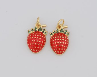 18 kt gold filled fruithanger, aardbeibedels, fruitbedels, DIY armband ketting sieraden maken van benodigdheden