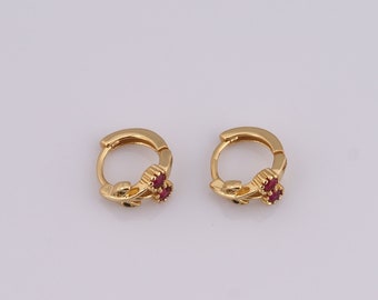 18K Gold Filled Flower Earrings,CZ Flower Earrings,Flower Earrings,Hypoallergenic Huggie Hoop,Gift for Her