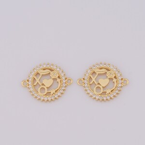 Gold CZ Heart Connector,18K Gold Filled Flower Connector,Round Connector DIY Bracelet Necklace Jewelry Making Findings Supply
