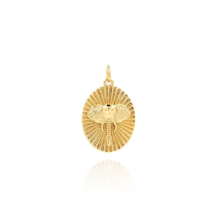 18K Gold Filled Oval Necklace, Gold Elephant Head Pendant, Indian Elephant, Animal Charm, Ethnic Charm,DIY Jewelry Making Supplies,26x16x4mm