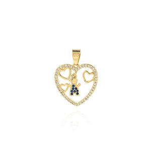 Heart Pendant, 18K Gold Filled Boy Charm, Micropavé CZ Love Necklace, DIY Jewelry Making Accessories, Gift for Her, 20x27x2mm