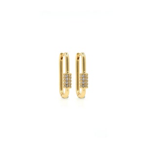 18K Gold Filled delicate hoepel oorbellen, rechthoekige hoepel oorbellen, Micropavé CZ ovale charme, ovale oorbellen, DIY sieraden benodigdheden, 12x21x3.5mm