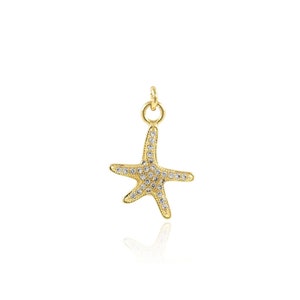 Starfish Pendant, 18K Gold Filled Starfish Charm, Micropavé CZ Sea Life Necklace, DIY Jewelry Making Accessory, 15x23x1.8mm