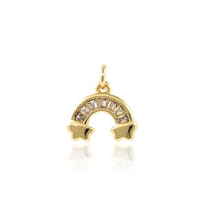 Rainbow Bridge Pendant, 18K Gold Filled Rainbow Charm, Micropavé CZ Rainbow Necklace, DIY Jewelry Making Accessory, 11.5x12.5x1.5mm