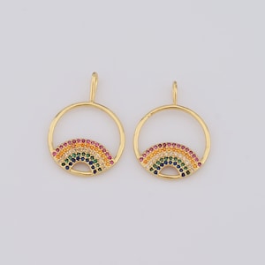 18K Gold Filled Rainbow Pendant,Gold CZ Rainbow Charms,Rainbow Charms DIY Bracelet Necklace Jewelry Making Findings Supply