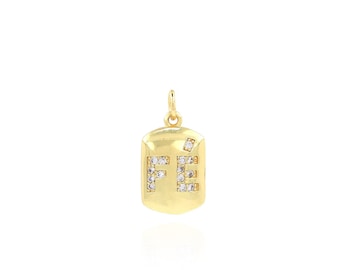 Pingente de letra retangular, pingente de palavra FE preenchido com ouro 18K, colar de palavra micropavé CZ, acessório para fazer joias DIY, 16,5x8,5x2mm