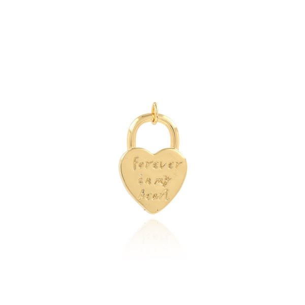 Heart Lock Pendant,18K Gold Filled Heart Lock Charm,Micropavé CZ Heart Lock Necklace, Heart PendantDIY Jewelry Making Accessory18.5x30x2.5mm