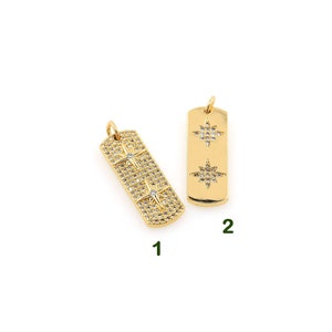 Square Polaris Pendant, 18K Gold Filled Starburst Charm, Micropavé CZ Starry Pendant, DIY Jewelry Making Accessory, 28x9x1.5mm
