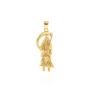 Fashion Grim Reaper Pendant, 18K Gold Filled Grim Reaper Charm, Micropavé CZ Grim Reaper Necklace, DIY Jewelry Making Accessory, 35.5x15x3mm