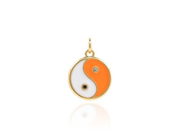 18K Gold Filled Enamel Bagua Pendant, Enamel Taoist Charm, Yin Yang Charm, Taoist Pendant, DIY Jewelry Making Accessories, 18x12.5x1.8mm