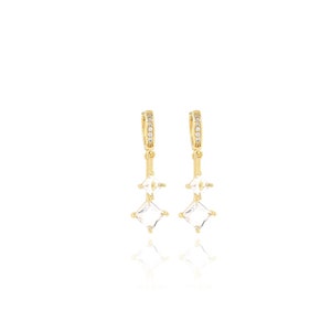 Zircon Drop Oorbellen, 18K Yellow Gold Filled Zircon Oorbellen, Micropavé CZ Hoop Oorbellen, Cadeau voor haar, DIY sieraden maken accessoire, 38x13.5mm