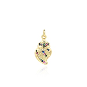Conch Pendant, 18K Gold Filled with Sea Life Charm, Micropavé CZ Conch Necklace, DIY Jewelry Making Accessory, 19.5x9x3.5mm