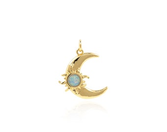 Sun Moon Pendant, 18K Gold Filled Crescent Moon Charm, Sun Charm, Yin Yang Charm, Celestial Charm,DIY Jewelry Making Accessories,25x19x2.8mm