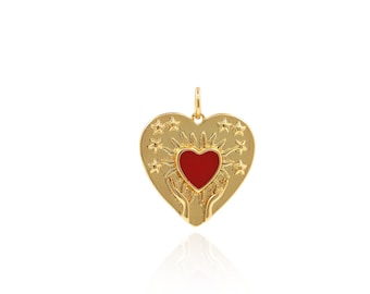 Enamel Heart Pendant, 18K Gold Filled Heart Pendant, Love Charm, Heart Pendant, DIY Jewelry Making Accessories, 26x22x2.5mm